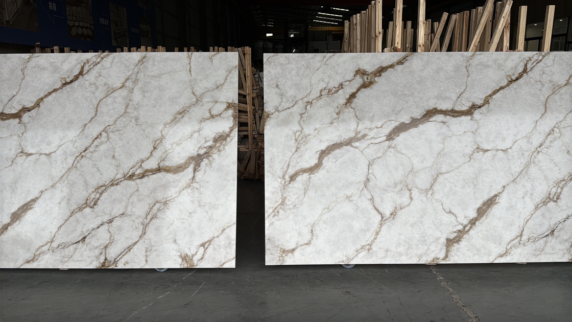 OLK1004G Multi Colors Background With Calacatta Gold New Collection Vain To Full Body Printed Quartz Stone